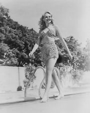 Adele Jergens 1940's Busty Leggy Barefoot Leopard Print Swimsuit 8x10 Photo picture