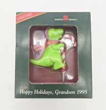 Happy Holidays Grandson 1995 American Greetings Dinosaur On Candy Cane Ornament picture