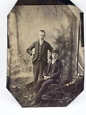 TINTYPE STUDIO PORTRAIT 2 Young Boys BROTHERS, NICE SUITS And Hat picture