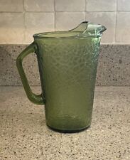 VINTAGE GREEN PITCHER CRACKLE SEAM GRAPHIC ICE LIP ANCHOR HOCKING  UNDTD GLASS picture