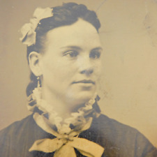 Antique Tintype Photo Handsome Woman, Prarie Dress, c. 1800's picture