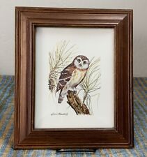 Vintage Framed Owl Print, Signed, Leland Brausaugh, Owl On Branch picture