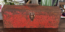 Vintage Red Metal Rusty Toolbox Farmhouse Rustic Decor 19