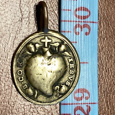 Antique 1700’s Religious Medal Bronze Sacred Heart Christ Immaculate Virgin picture
