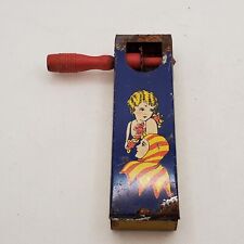 ANTIQUE KIRCHHOF HALLOWEEN NOISE MAKER  METAL TIN 1940s MADE in USA CLOWN & LADY picture