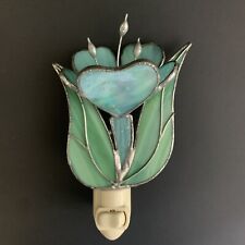 Stained Slag Glass Teal Blue and Green Tropical Flower Switch 3D Night Light picture