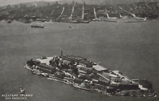 Bird's Eye View of Alcatraz Island in San Francisco White Border VTG Post Card picture