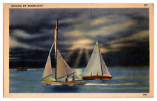 Vintage Postcard Sailing By Moonlight, Boat, Yachts Divided Back Posted c1941 picture