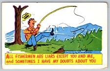  c1960s Fisherman Comic Art Liars Fishing Vintage Postcard picture