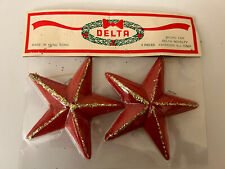 NIP 2 VTG Stars Red With Gold Glitter Christmas Ornament Hong Kong Delta Novelty picture