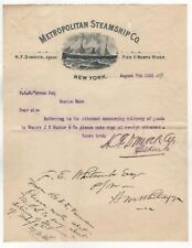 RARE 1891 METROPOLITAN STEAMSHIP CO NY PIER II NORTH RIVER DIMOCK GOWAN BOSTON picture