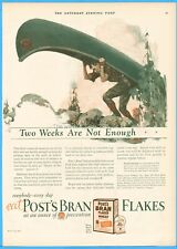 1926 Man Portaging Canoe Art Camping Post Bran Flakes Cereal Battle Creek MI Ad picture