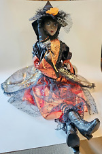 Halloween Pretty African American Witch Shelf Sitter Movable Legs Figure - 25