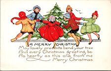 Whitney Christmas Postcard Vintage Cute Children Dance Around Snowy Tree Poem picture