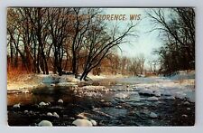 Florence WI-Wisconsin, General Greetings, Winter on Stream, Vintage Postcard picture