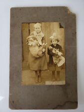 antique ADORABLE CHILDREN PHOTOGRAPH holding DOG and DOLL victorian picture