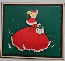 1950s Vtg CHRISTMAS Blonde LADY Fancy Red DRESS Bonnet Cardinal Creation CARD picture