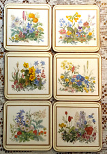 Vintage Coasters Pimpernel Made in England Set of 6 Floral Cork Back picture