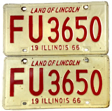 Illinois 1966 Vintage License Plate Set Classic Auto FU 3650 Man Cave Wall Decor picture