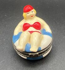 Vintage Porcelain Hinged Bathing Beauty Art Deco Style Trinket Box W/ Surprises picture