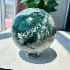 1770g Natural Moss Agate Quartz Crystal Sphere Display Healing Decor 27th 105mm picture