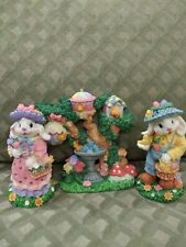 Vintage Easter Jubilee Colorful Resin Easter Bunny Family W/ Easter Tree w/Box picture