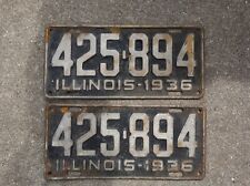Vintage 1936 Illinois license plate pair 425-894 Original Blue White  Paint DMV picture