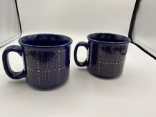 Set of 2 Godiva Chocolate Cobalt Blue Gold Coffee Mug Cup 16 oz  picture