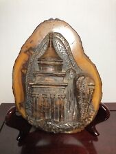ISRAEL Antique olive wood hand carved relief plaque 15.4 Oz picture
