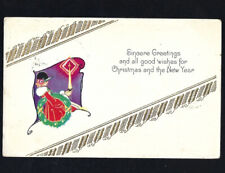 c1921 Greetings Christmas New Year’s Creepy Santa Torch Candle Headless Postcard picture