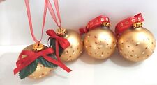 4 Vintage Mercury Glass Gold Stencil Christmas Ball Ornaments, Silvered interior picture