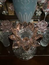 3-Piece SORELLE Pink Lotus Flower Crystal Teardrop Shapes Candle Holders picture