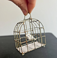 Cute Decorative Vintage Hand Carved Wooden Bird In Wicker Cage picture