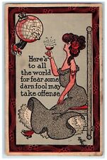 c1910's Woman Champagne Anthropomorphic Globe Cigar Embossed Antique Postcard picture