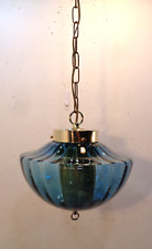 VTG 1960's Mid Century Modern Blue UFO Flying Saucer Hanging Swag Lamp Restored picture