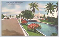 Linen~Dade Canal & Dade Boulevard Miami Beach Florida~Vintage Postcard picture