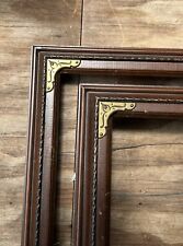 SUPERB Dark Wood Ornate Filigree Brass Corner Decorative Matching Paired Frames picture