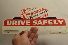 RARE 1950s BOWMAN'S PRIZE WINNER BREAD DRIVE SAFELY PAINTED METAL TOPPER SIGN picture