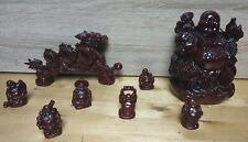 Laughing Buddha on Dragon Chair Statue with Dragon and Mini Buddha figures Lot picture