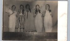 GIRLS ON THEATER STAGE c1910 real photo postcard rppc costume play parasols picture