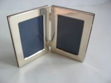 Del Conte Sterling silver wood & glass hinged folding photo frame shield logo picture