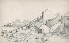MINING LANDSCAPE AT MARTON Pencil Drawing c1950's 20TH CENTURY picture