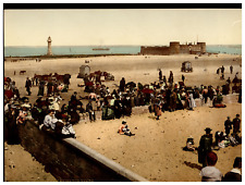 England. Liverpool. New Brighton Beach. Vintage Photochrome by P.Z, Photochrome picture