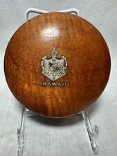 Vintage/Antique Hawaii Koa Wood Carved Round Box with Symbol on lid picture