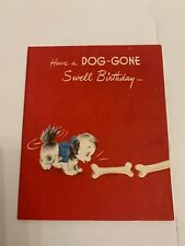 Vintage 1950's Happy Birthday Greeting Card Dog with Bone picture