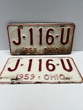 1959 Set Of Vintage Classic White/Red Ohio License Plate For Collectors picture