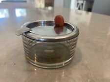 Vintage Midcentury DUK-IT Ashtray Bakelite Button Dump Lid Silver Lined Glass picture