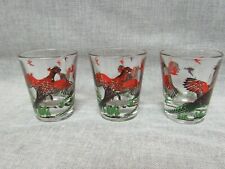 Vintage Federal Glass Pheasant Pattern Shot Glass Lot of 3 from the 1950's picture