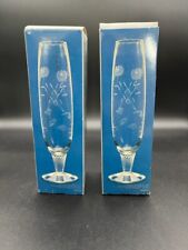 Set of 2 Toscany Simpson Hand Blown Bud Vase In The Box Floral Etched 8” New picture