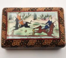 Persian Khatam Wood Box - Features Hunting - Inlay Trinket Box - Vintage picture